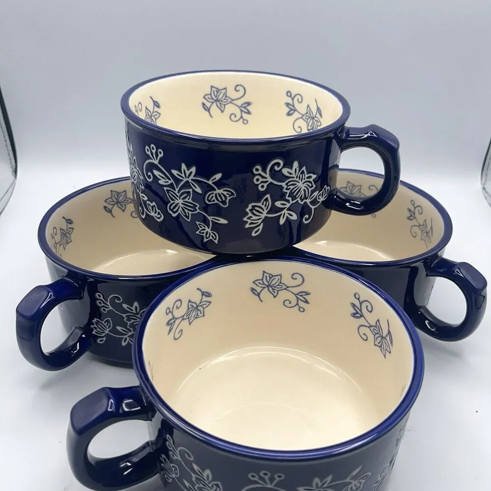 4 Temp-tations By Tara Blue Floral Lace Soup Mug Handle PPP-SQ-166987